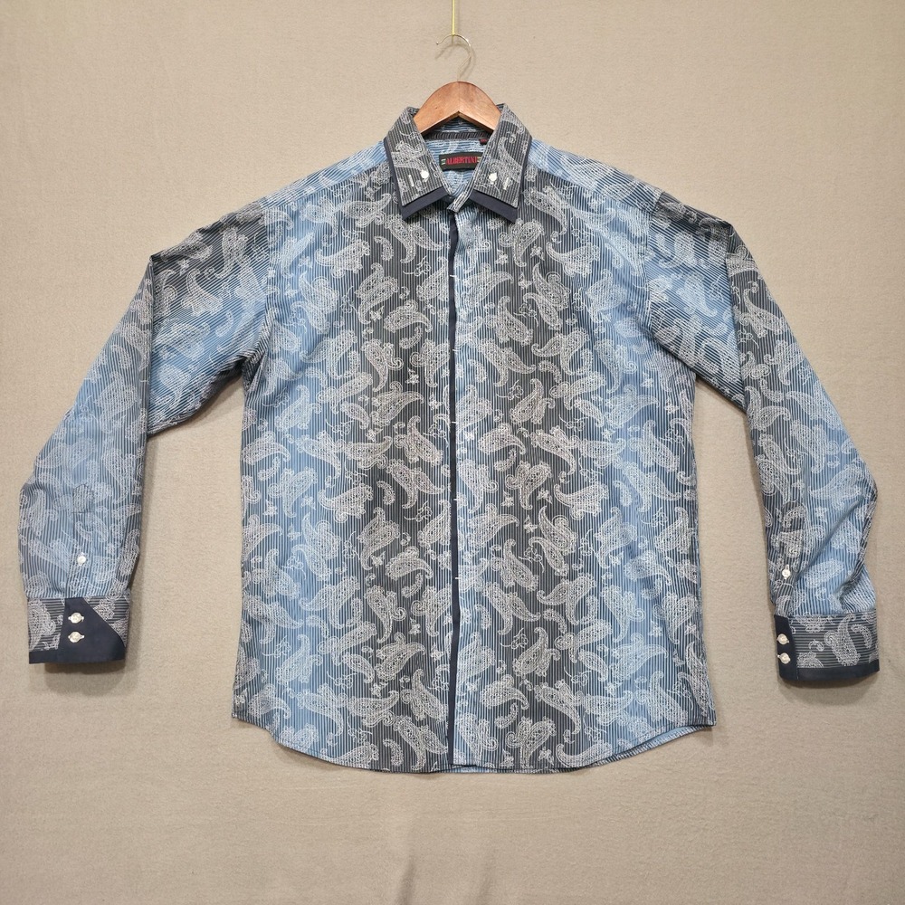 Albertini Men's Blue Paisley Long Sleeve Button Up Shirt Size‎ 2XL